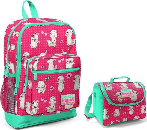 Coral High Lama Baskılı Kız Çocuk İlkokul Çantası ve Beslenme Seti - Image 1