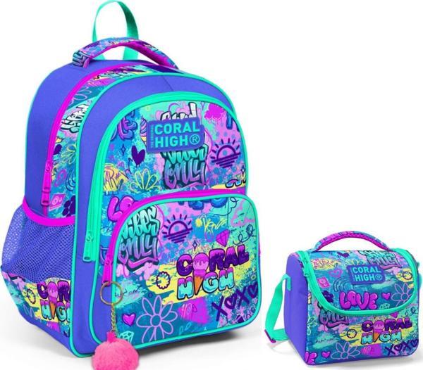 Coral High Lavanta Grafiti Kız Çocuk İlkokul Çantası ve Beslenme Çantası Seti - Image 1