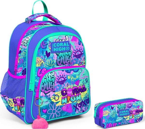 Coral High Lavanta Grafiti Kız Çocuk İlkokul Sırt Çantası ve Kalemlik Seti - Image 1