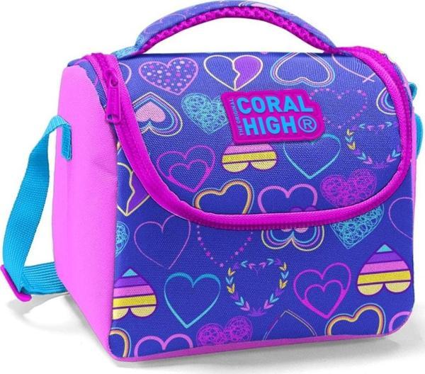 Coral High Kız Çocuk Pembe Lavanta Kalpli Okul Beslenme Çantası - Thermo Yalıtımlı - Image 1