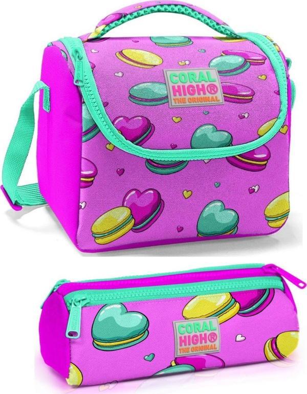 Coral High Kız Çocuk Pembe Makaron Beslenme Çantası Seti - Image 1