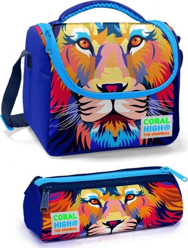 Coral High Mavi Aslan Erkek Çocuk Beslenme Çantası Seti - Image 1