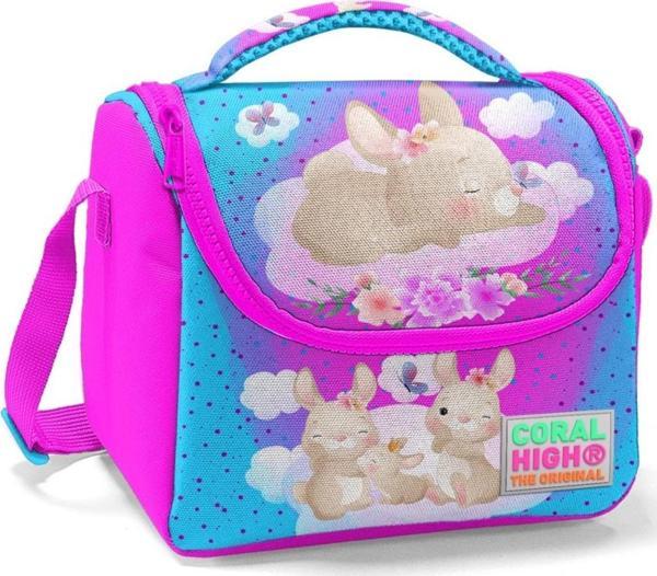 Coral High Kız Çocuk Pembe Mavi Tavşan Okul Beslenme Çantası - Thermo Yalıtımlı - Image 1