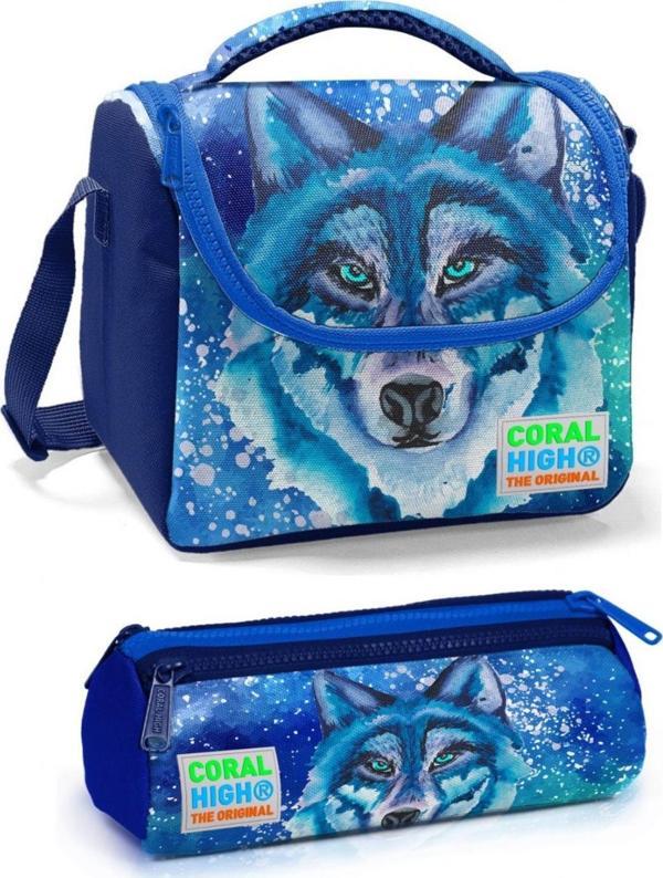 Coral High Mavi Kurt Erkek Çocuk Beslenme Çantası Seti - Image 1