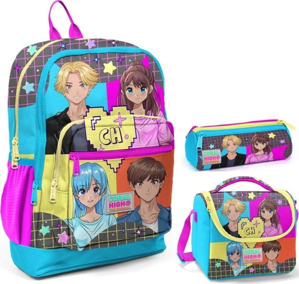 Coral High Mavi Pembe Anime Üçlü İlkokul Okul Çanta Seti - Image 1