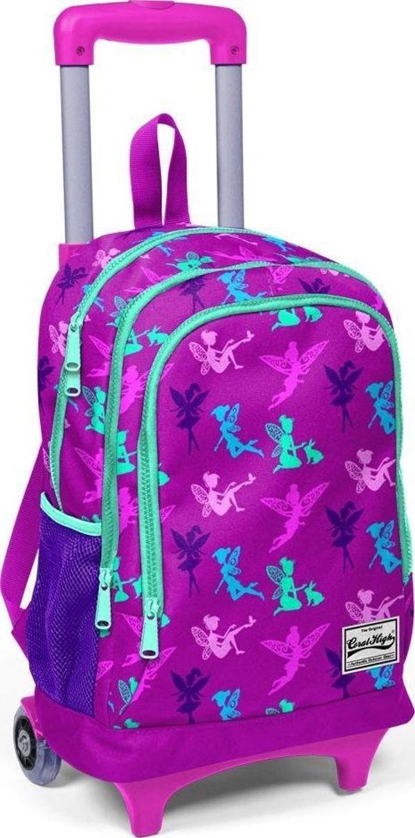 Coral High Kız Çocuk Peri Desenli Çekçekli İlkokul Çantası Işıklı Tekerlekler - Image 1