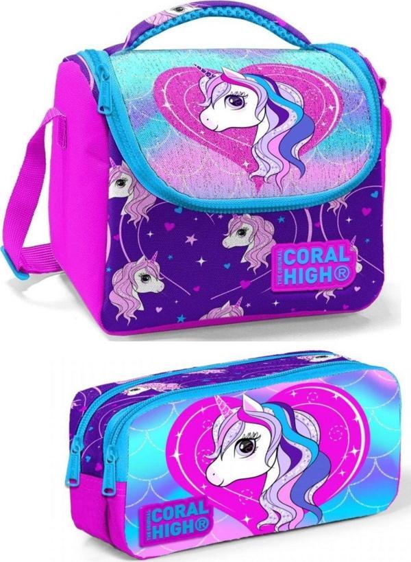Coral High Mor Pembe Pegasus Kız Çocuk Beslenme Çantası Seti - Image 1