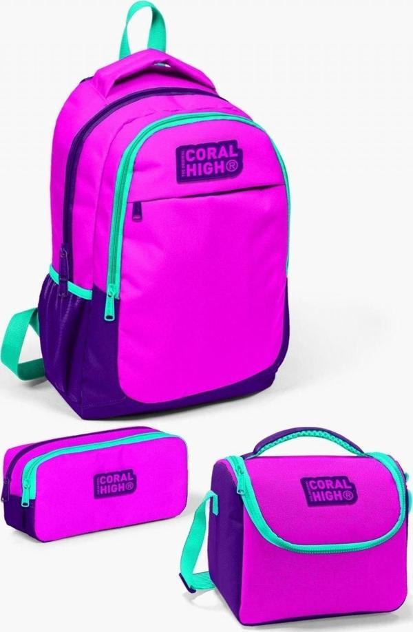 Coral High Kids Pembe Mor 3’lü Okul Çanta Seti - Kız Çocuk - Image 1