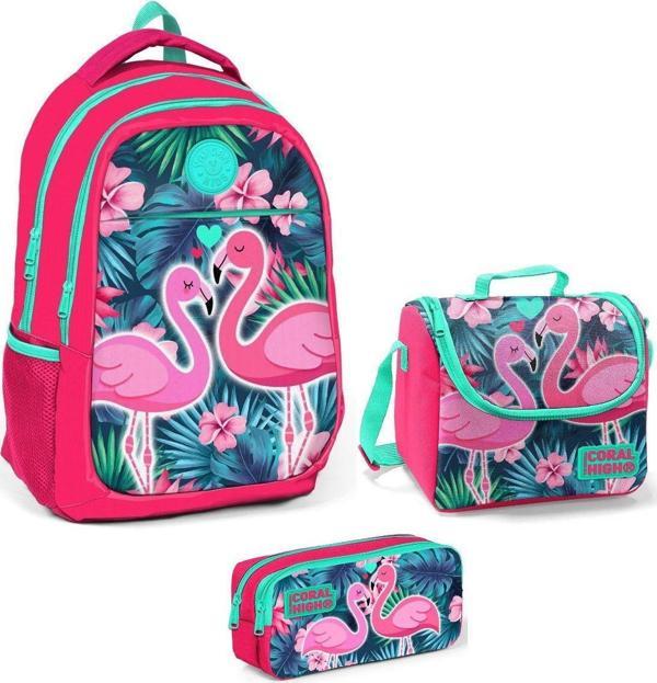 Coral High Narçiçeği Flamingo Kız Çocuk İlkokul Çanta Seti - Kız Çocuk - Image 1