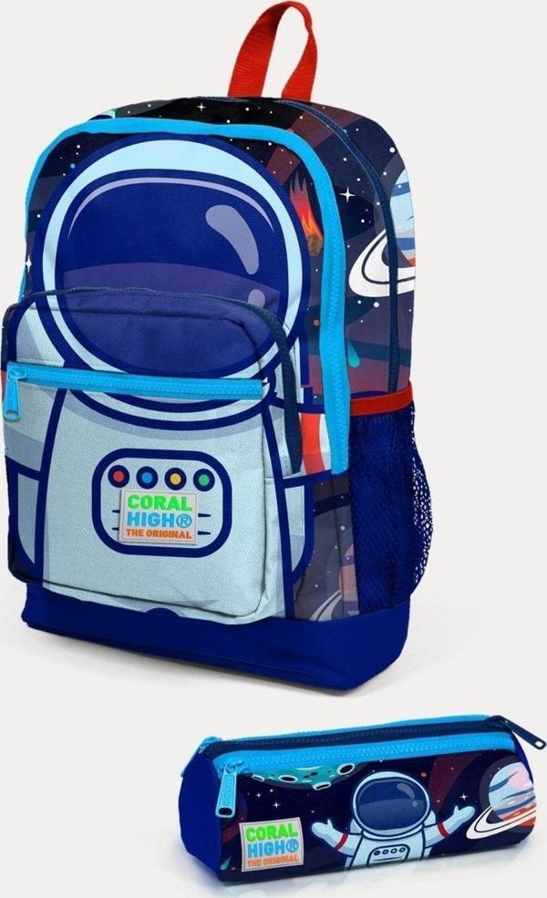 Coral High Kids Saks Mavi Astronot Desenli 2'li Okul Çanta Seti - Erkek Çocuk - Image 1