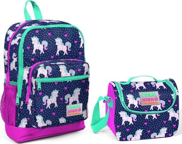 Coral High Kız Çocuk Unicorn Desenli İlkokul Çanta Seti - USB ve AUX Çıkışlı - Image 1