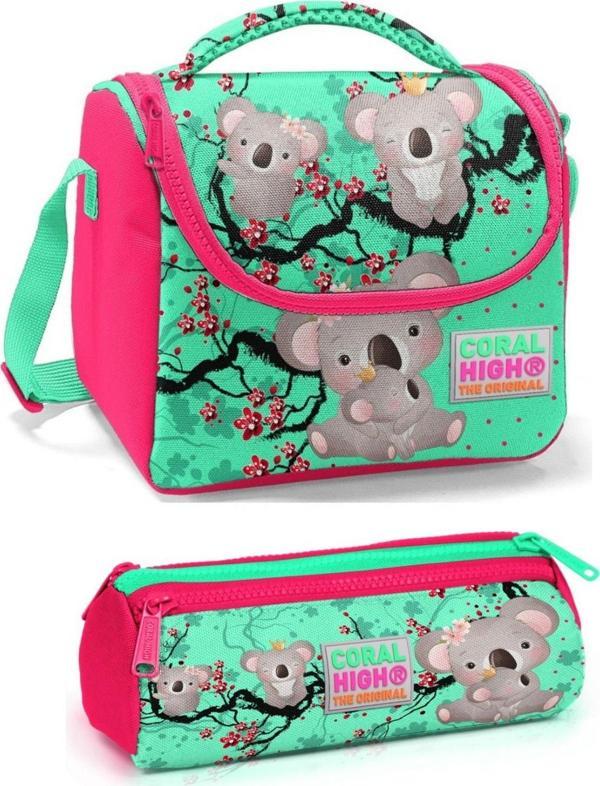 Coral High Kız Çocuk Yeşil Kırmızı Koala Beslenme Çantası Seti - Image 1