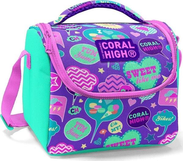 Coral High Kız Çocuk Yeşil Mor Yazılı Okul Beslenme Çantası - Thermo Yalıtımlı - Image 1