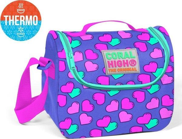 Coral High Mor Kalp Desenli Termoslu Beslenme Çantası - Kız Çocuk - Image 1
