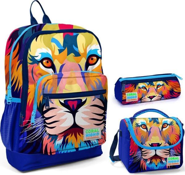 Coral High Lacivert Aslan Üçlü İlkokul Okul Çanta Seti - Image 1