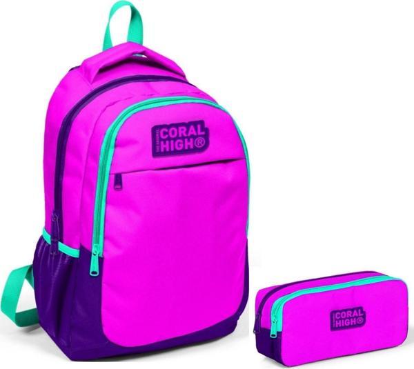 Coral High Pembe Mor Çanta Kalemlik Seti - Image 1