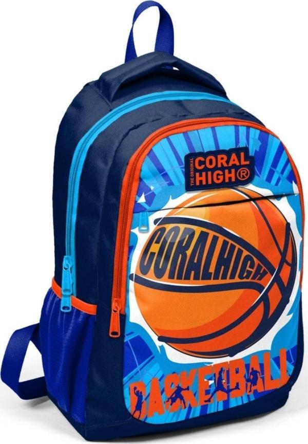 Coral High Lacivert Basketbol Desenli İlkokul ve Ortaokul Sırt Çantası Üç Bölmeli Erkek Çocuk - Image 1