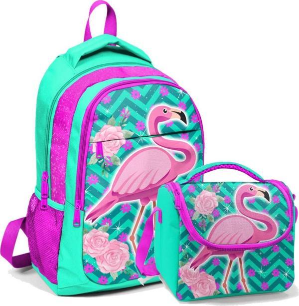 Coral High Okul Sırt Çantası ve Beslenme Çantası Kız Çocuk Yeşil Flamingo - Image 1