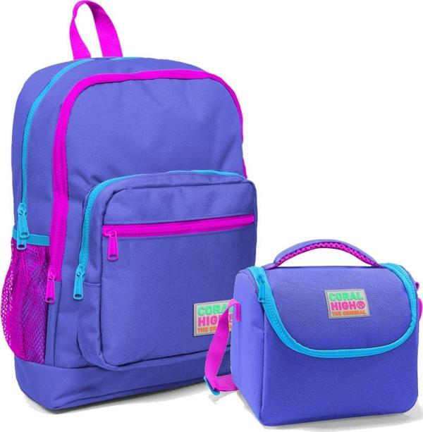 Coral High Mor Kız Çocuk İlköğretim Okul Sırt Çantası ve Beslenme Çanta Seti - Image 1
