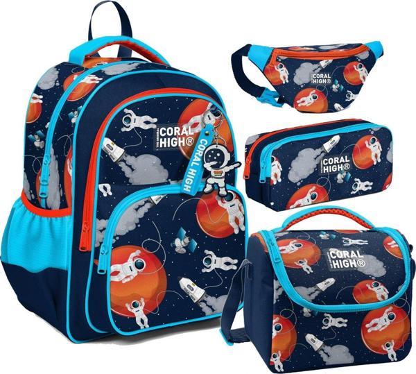 Coral High Lacivert Mavi Astronot Desenli Erkek Çocuk Dörtlü Okul Çanta Seti - İlkokul ve Ortaokul İçin Uygun - Image 1