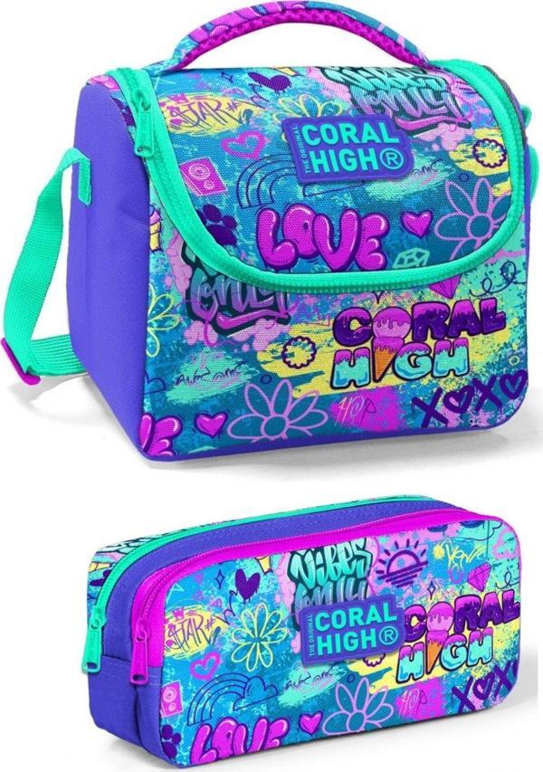 Coral High Mor Mavi Coral High Love Kız Çocuk Beslenme Çantası Seti - Image 1