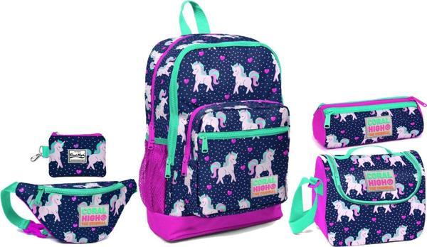 Coral High Pembe Unicorn Desenli Okul ve Günlük Çanta Seti - Kız Çocuk - Image 1