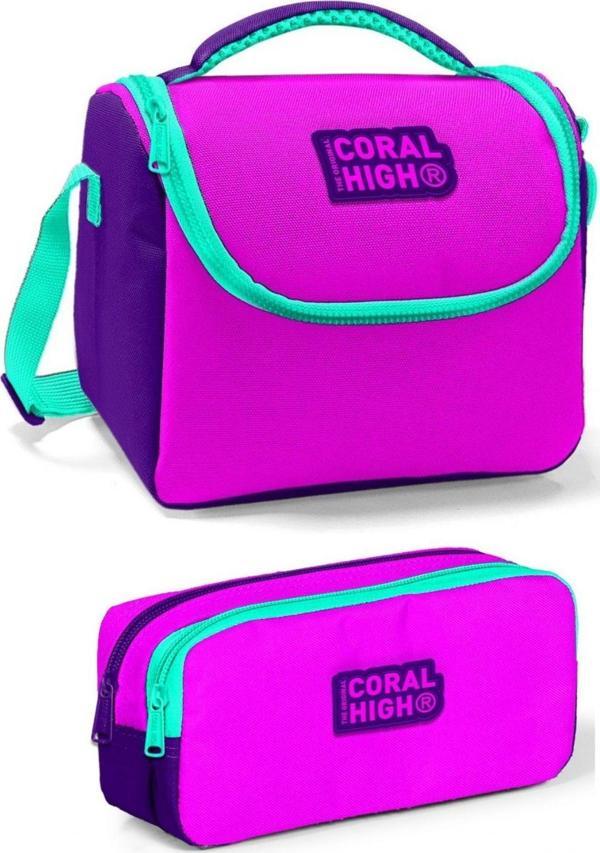 Coral High Pembe Yeşil Kız Çocuk Beslenme Çantası Seti - Image 1