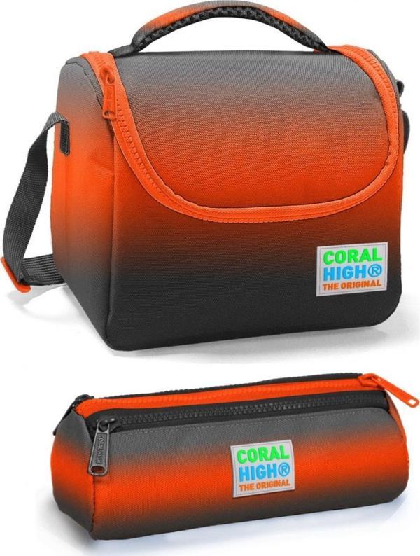 Coral High Siyah Turuncu Erkek Çocuk Beslenme Çantası Seti - Image 1