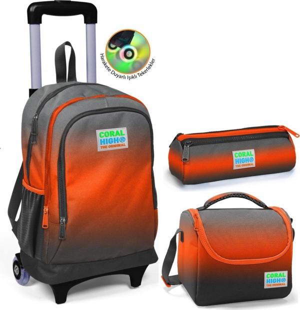 Coral High Siyah Turuncu Gradyan Çekçek Okul Çantası Seti - Işıklı Tekerlekler - Erkek Çocuk - Image 1