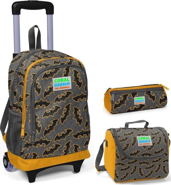 Coral High Yarasa Erkek Çocuk Çekçek Çanta Seti - Işıklı Tekerlekler - Image 1