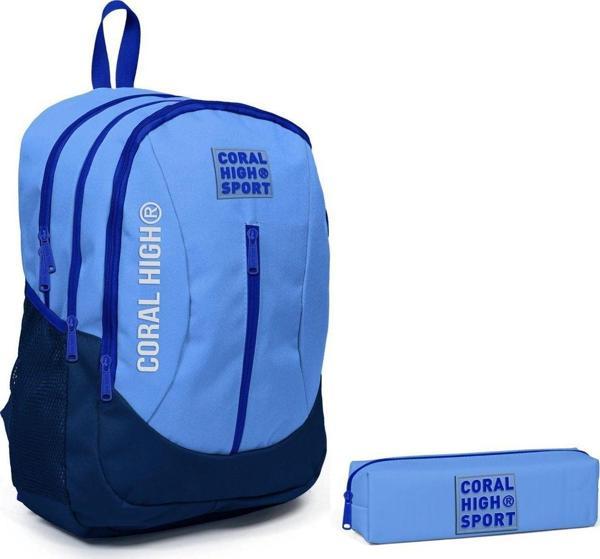 Coral High Sport Derin Mavi Lacivert Sırt Çantası ve Kalemlik Seti - Image 1