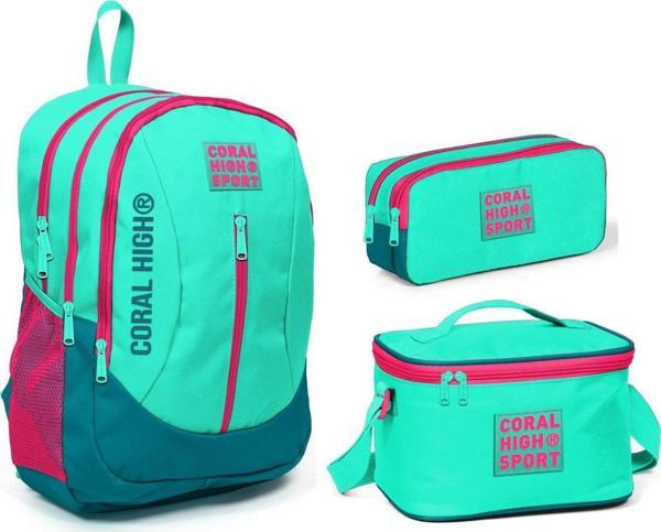 Coral High Sport Su Yeşili Okul Çanta Seti - Kız ve Erkek Çocuk - Image 1