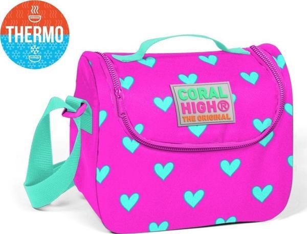 Coral High Pembe Kalp Desenli Termoslu Beslenme Çantası - Kız Çocuk - Image 1