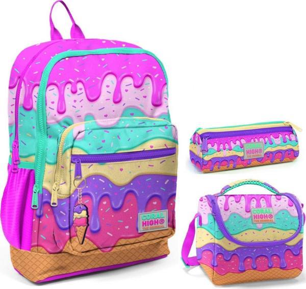 Coral High Renkli Dondurma Üçlü İlkokul Okul Çanta Seti - Image 1