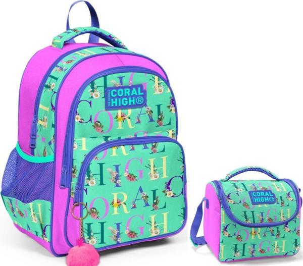 Coral High Yeşil Pembe Kız Çocuk İlkokul Çantası ve Beslenme Çantası Seti - Image 1