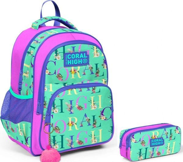 Coral High Yeşil Pembe Kız Çocuk İlkokul Sırt Çantası ve Kalemlik Seti - Image 1