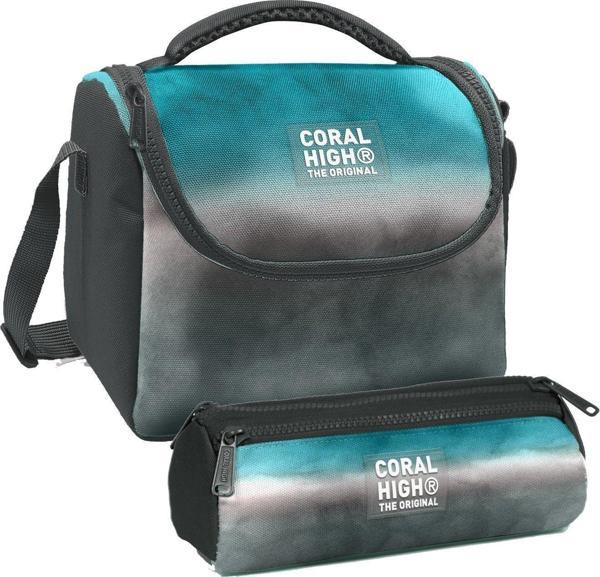 Coral High Turkuaz Gri Batik Desenli Erkek Çocuk Isı Yalıtımlı Beslenme Çantası ve Kalemlik Seti - Image 1
