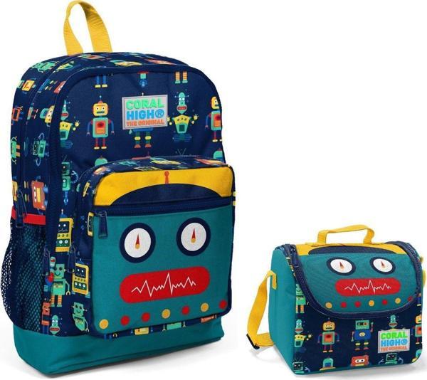 Coral High Robot Desenli Erkek Çocuk İlkokul Çantası ve Beslenme Seti - Image 1