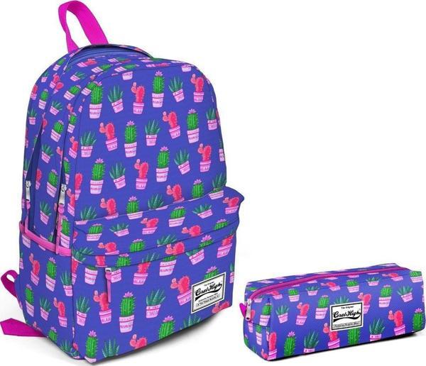 Coral High Saksıda Kaktüsler Kız Çocuk Okul Çanta Seti - Image 1