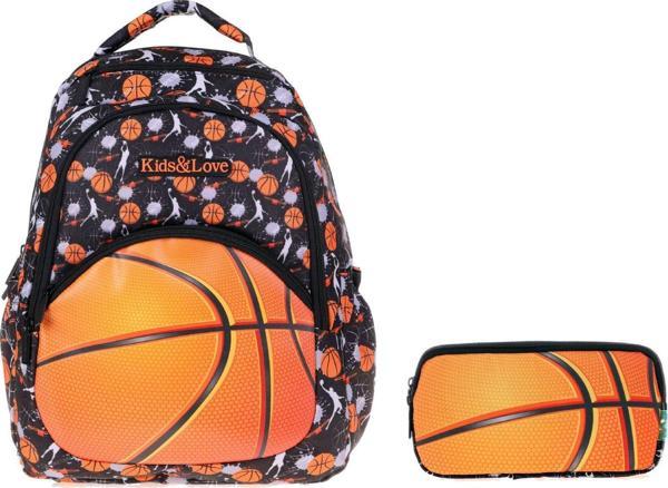 Kaukko Kids&Love Turuncu Basketbol Okul Çantası ve Kalemlik Seti - Erkek Çocuk - Image 1