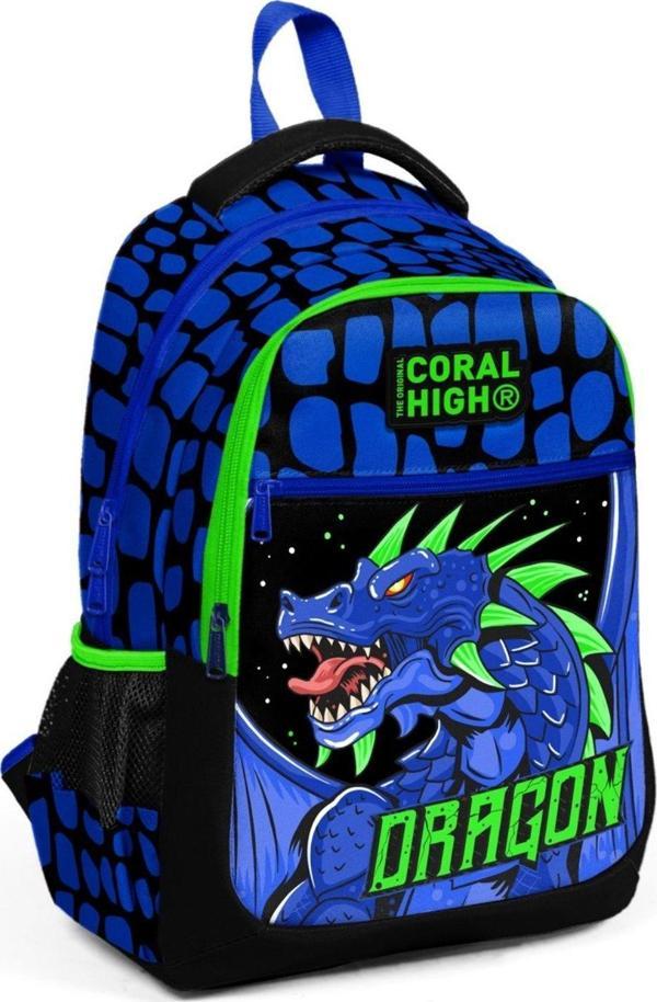 Coral High Üç Gözlü Erkek Çocuk İlk ve Orta Okul Çantası - Lacivert Yeşil Dragon - Image 1