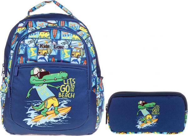 Kaukko Lacivert Timsah İlkokul Sırt Çantası ve Kalemlik Seti - Erkek Çocuk - Image 1