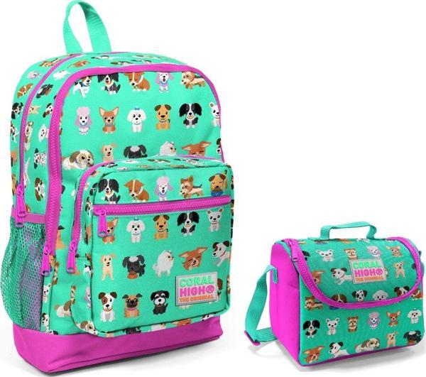 Coral High Sevimli Köpekler Baskılı Kız Çocuk İlkokul Çantası ve Beslenme Seti - Image 1