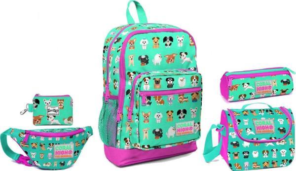 Coral High Sevimli Köpekler Baskılı Okul ve Günlük Çanta Seti - Kız Çocuk - Image 1