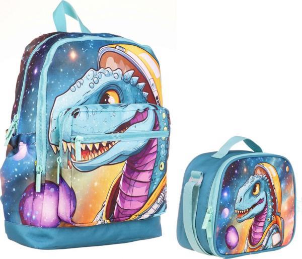Kaukko İlkokul Sırt Çantası ve Beslenme Çantası Seti  - Turkuaz Dinazor - Erkek Çocuk - Image 1