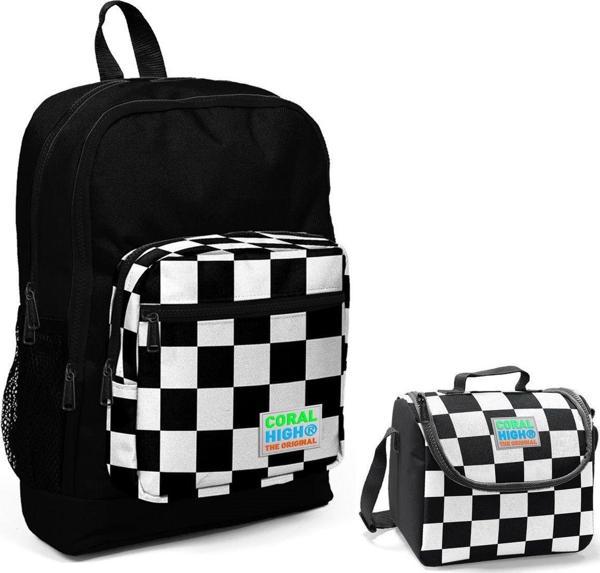 Coral High Siyah Damalı Erkek Çocuk İlkokul Çantası ve Beslenme Seti - Image 1