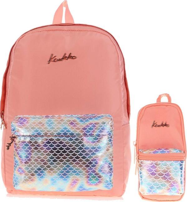 Kaukko Parlak Somon Okul Sırt Çantası ve Kalemlik Seti - Kız - Image 1