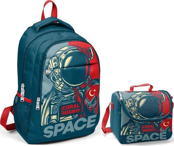 Coral High Erkek Çocuk Lacivert Astronot Okul Sırt Çantası ve Beslenme Çantası - Image 1
