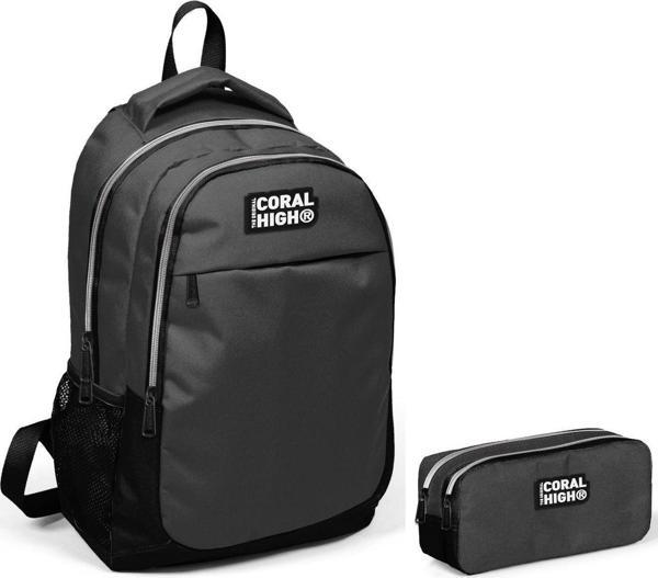Coral High Siyah-Gri Erkek Çocuk İlkokul Çantası ve Kalemlik Seti - Image 1