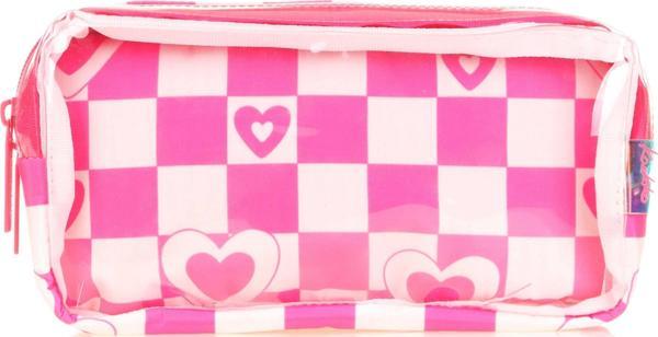 Kaukko Transparent Nature Kalem Çantası Pink Heart K2586 - Image 1